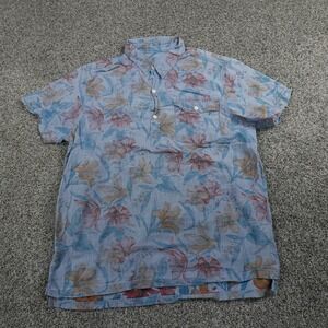 Gap Shirt Mens Extra Large Blue Hawaiian Floral Popover Button Up Casual 1969